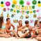 Hawaiian Party Decorations, Luau Decorations includes Glitter Aloha Banner Tropical Hawaii Hanging Swirls and Tissue Pom Poms, Hawaiian Luau Decorations for Summer Tropical Beach Tiki Bar Party